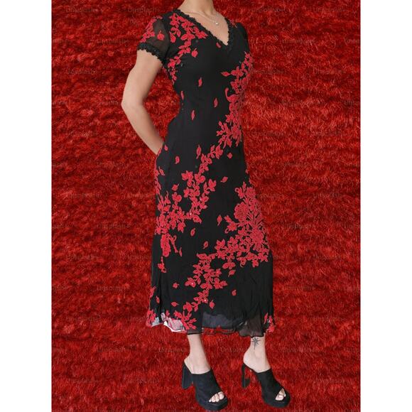 Vintage Y2K Majick Maxi Red Dress M Forest Fairy Beaded Ruffle Hem Whimsigoth - Picture 1 of 6